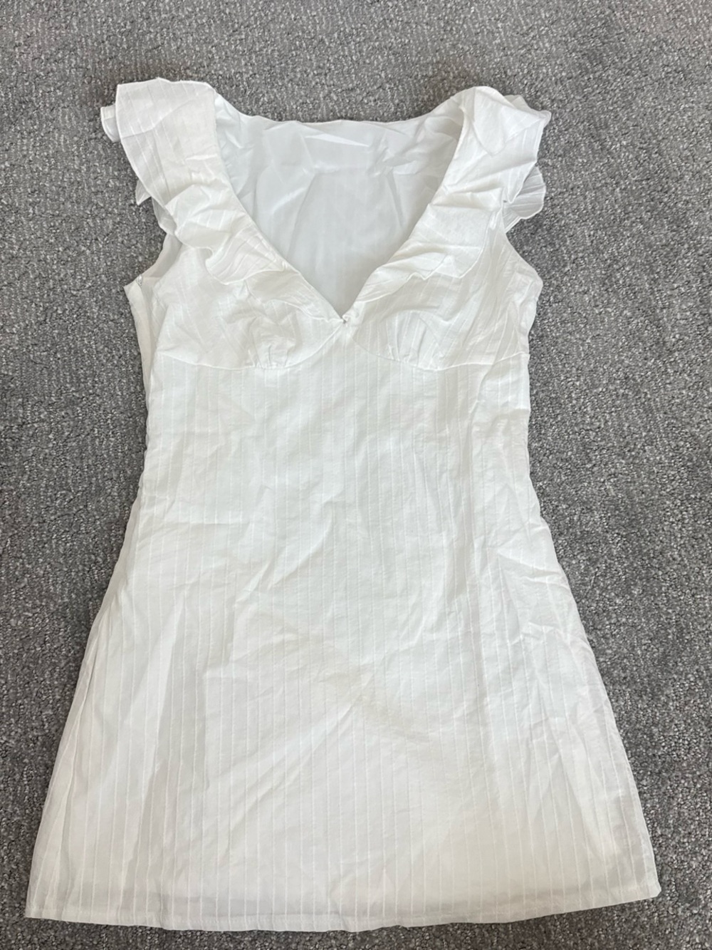 SHEIN 100% Cotton White Ruffle V-Neck Mini Dress- size XS